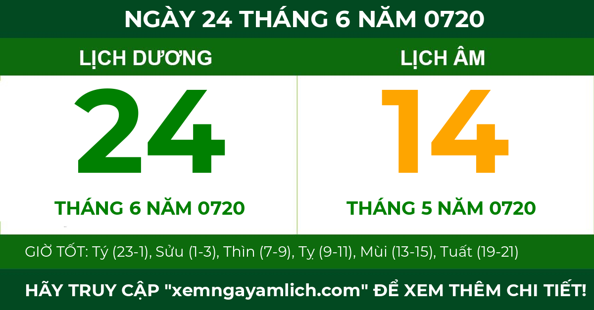 lịch âm ngày 24 tháng 6 năm 0720