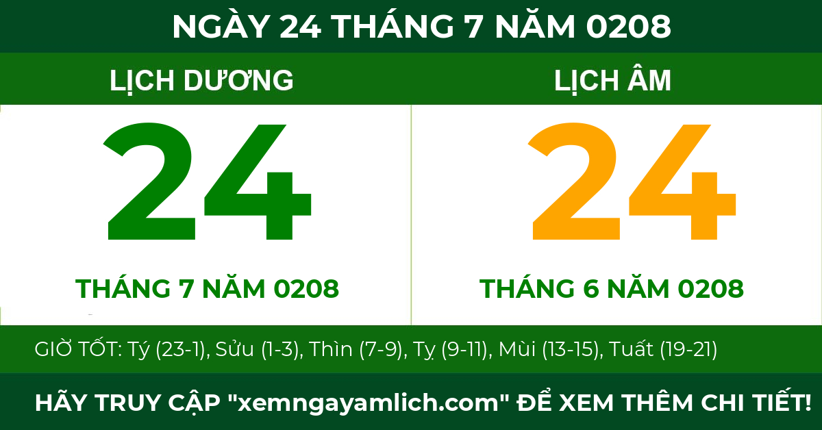 lịch âm ngày 24 tháng 7 năm 0208