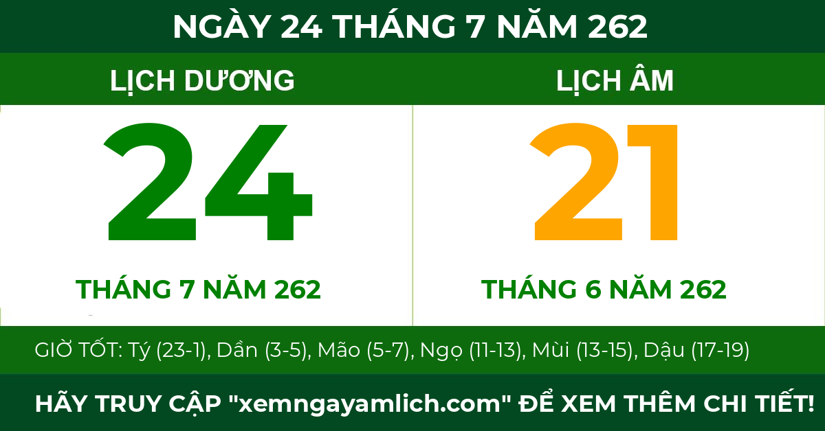 lịch âm ngày 24 tháng 7 năm 262