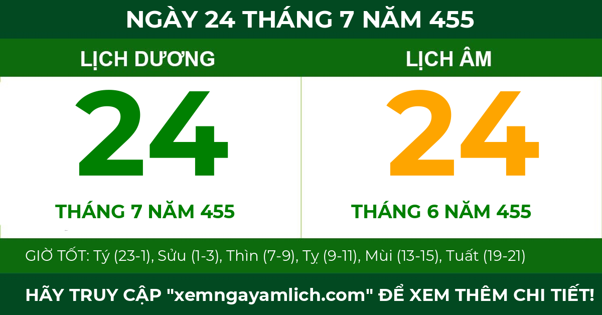 lịch âm ngày 24 tháng 7 năm 455