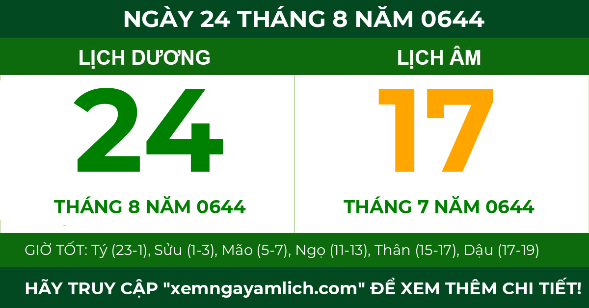lịch âm ngày 24 tháng 8 năm 0644