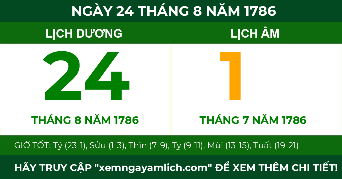 lịch âm ngày 24 tháng 8 năm 1786