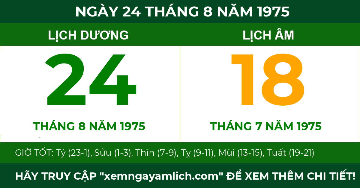 lịch âm ngày 24 tháng 8 năm 1975