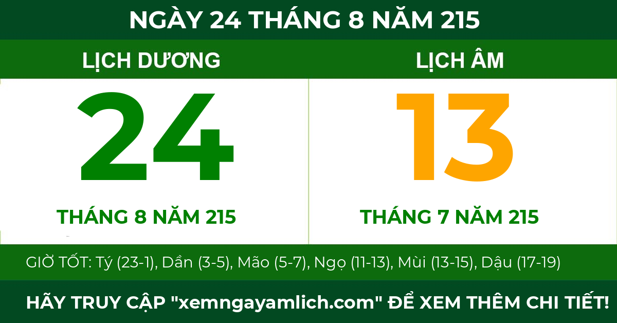 lịch âm ngày 24 tháng 8 năm 215