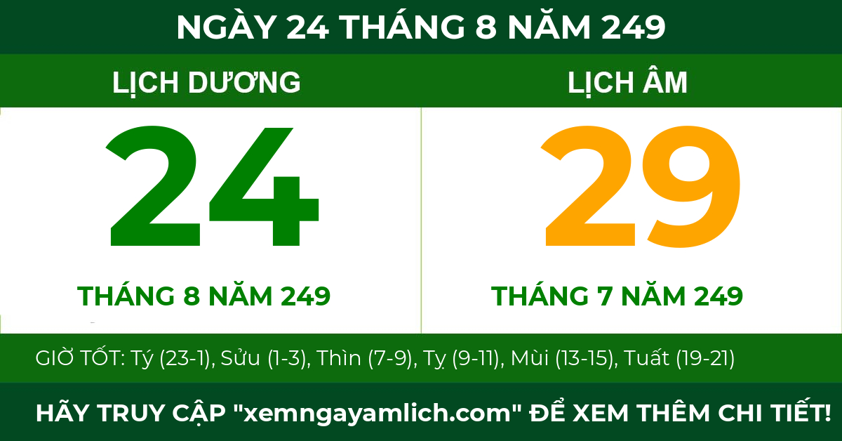 lịch âm ngày 24 tháng 8 năm 249