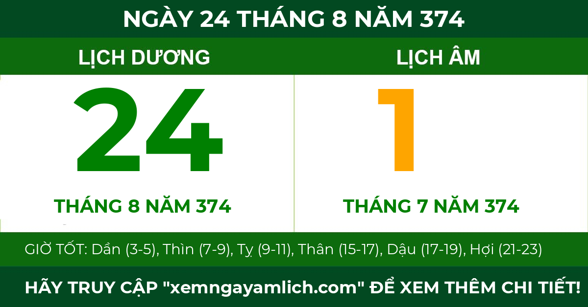 lịch âm ngày 24 tháng 8 năm 374