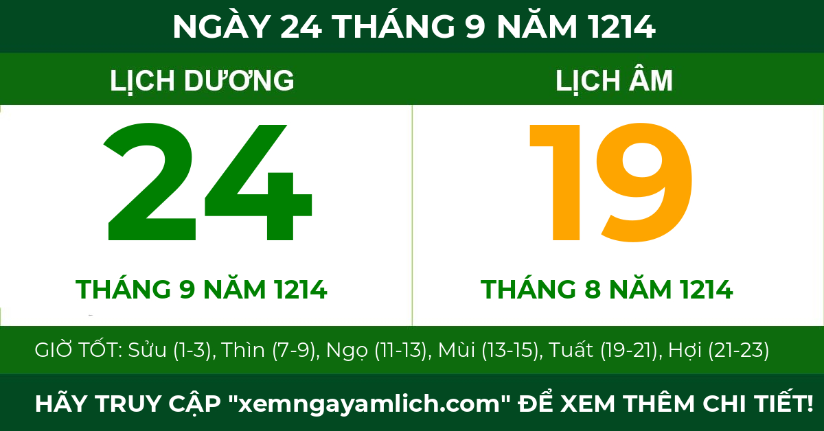 lịch âm ngày 24 tháng 9 năm 1214