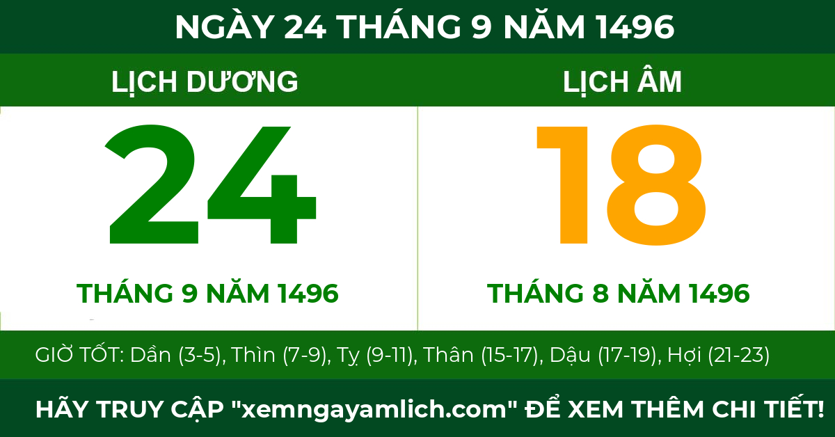 lịch âm ngày 24 tháng 9 năm 1496