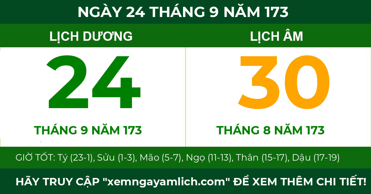 lịch âm ngày 24 tháng 9 năm 173