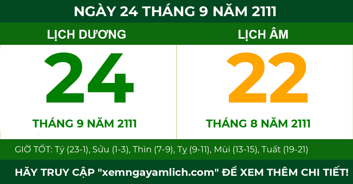 lịch âm ngày 24 tháng 9 năm 2111