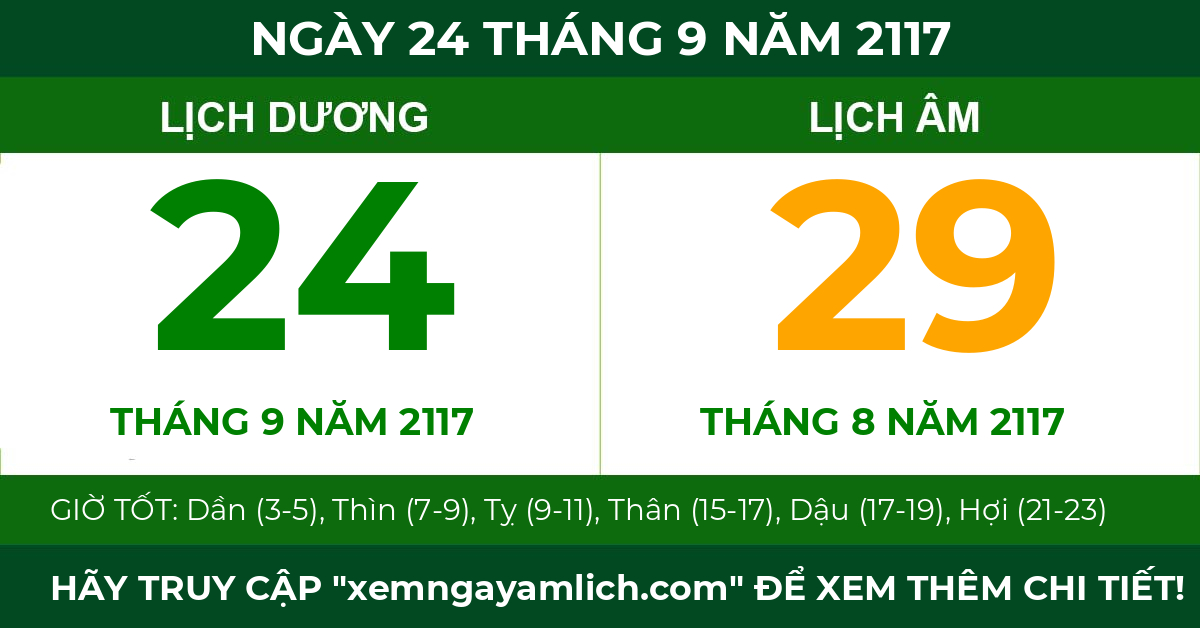 lịch âm ngày 24 tháng 9 năm 2117