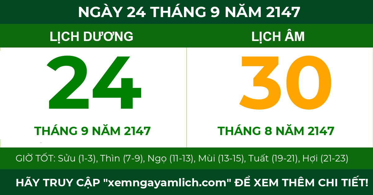 lịch âm ngày 24 tháng 9 năm 2147