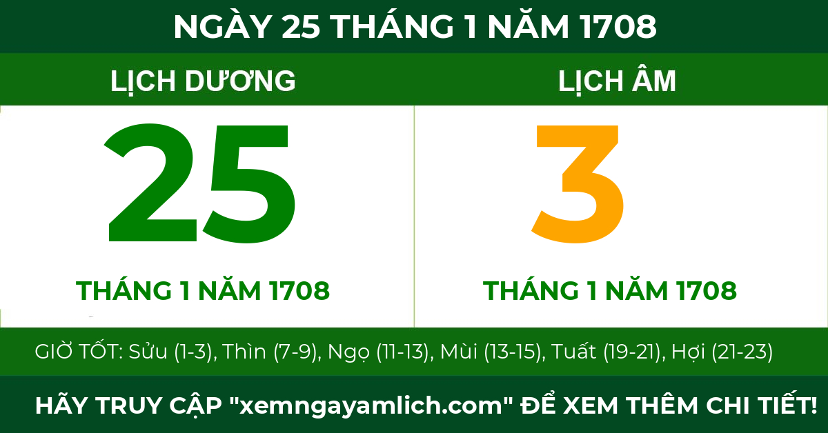 lịch âm ngày 25 tháng 1 năm 1708