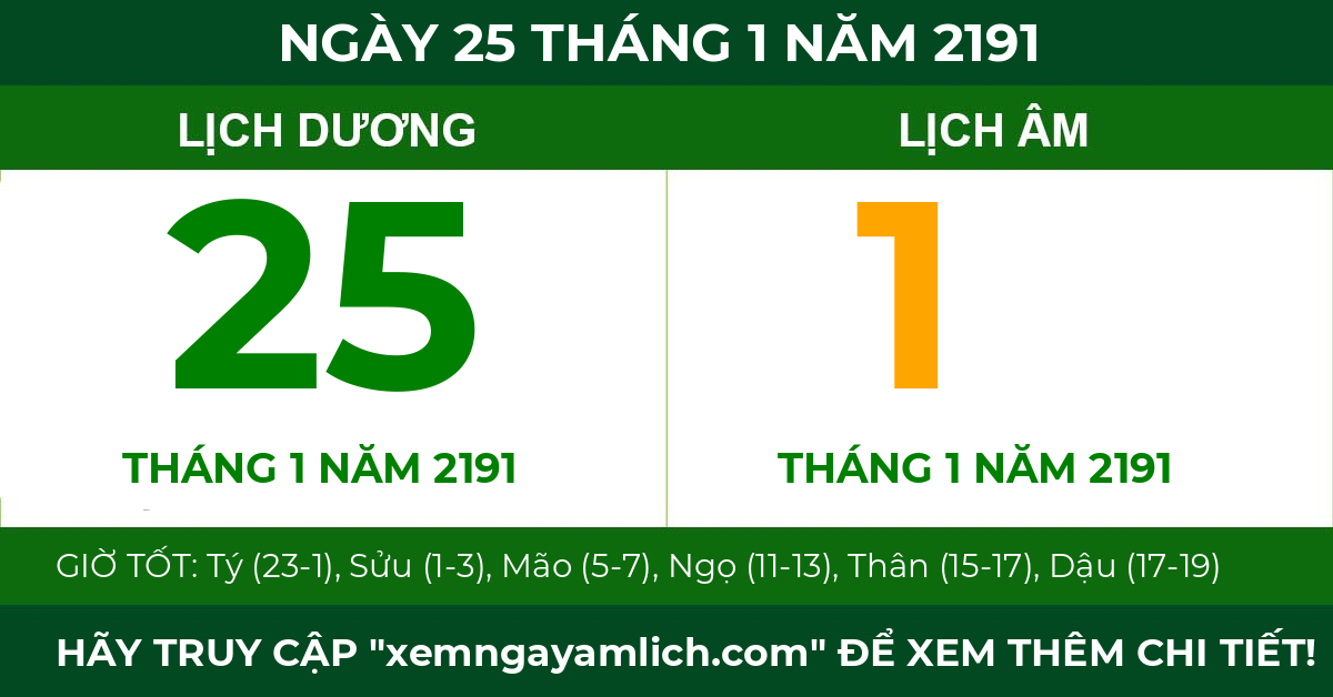 lịch âm ngày 25 tháng 1 năm 2191