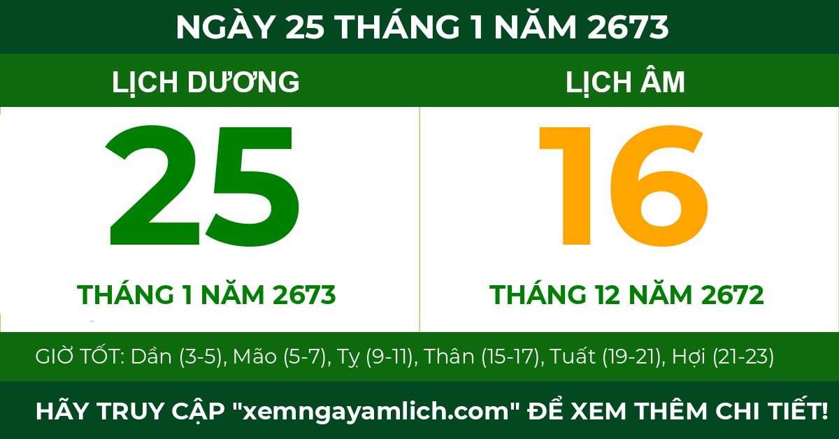 lịch âm ngày 25 tháng 1 năm 2673