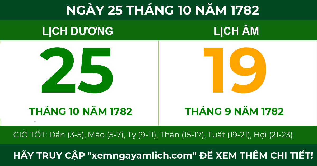 lịch âm ngày 25 tháng 10 năm 1782