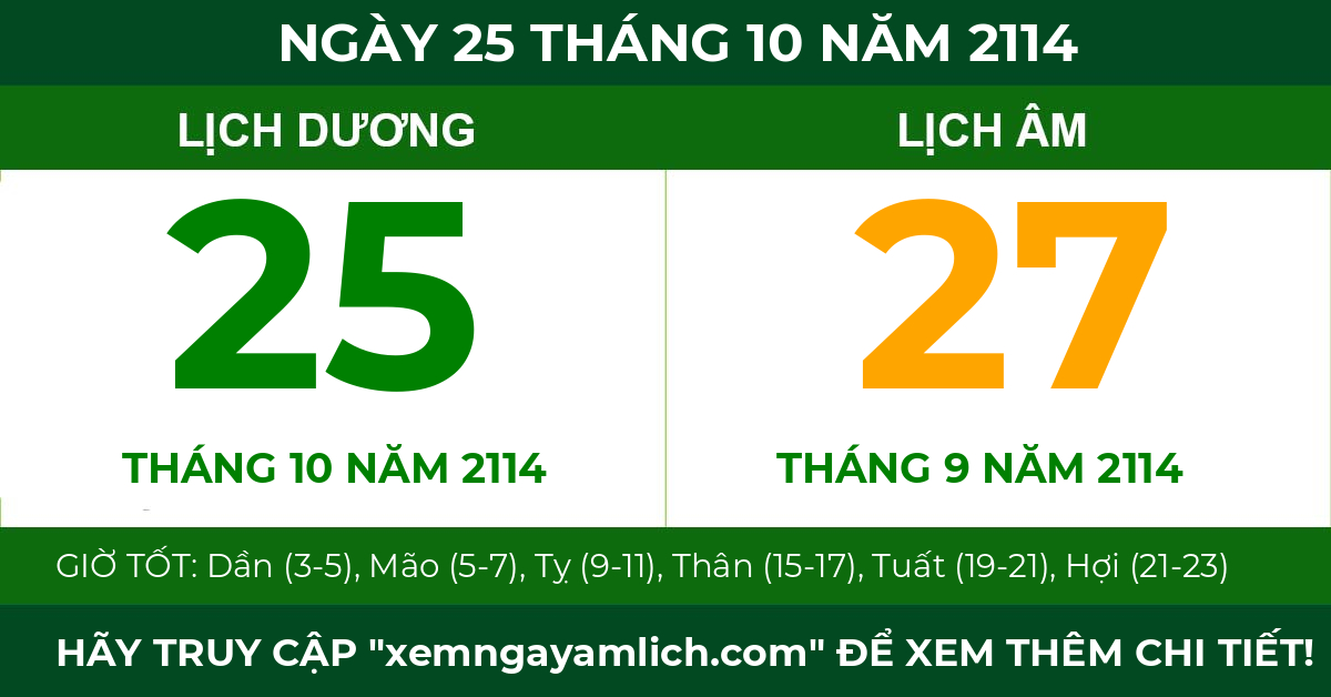 lịch âm ngày 25 tháng 10 năm 2114