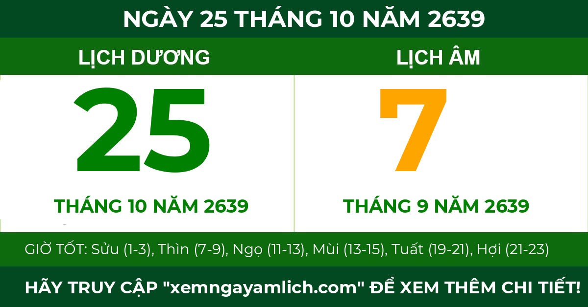 lịch âm ngày 25 tháng 10 năm 2639