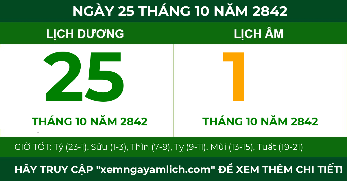 lịch âm ngày 25 tháng 10 năm 2842