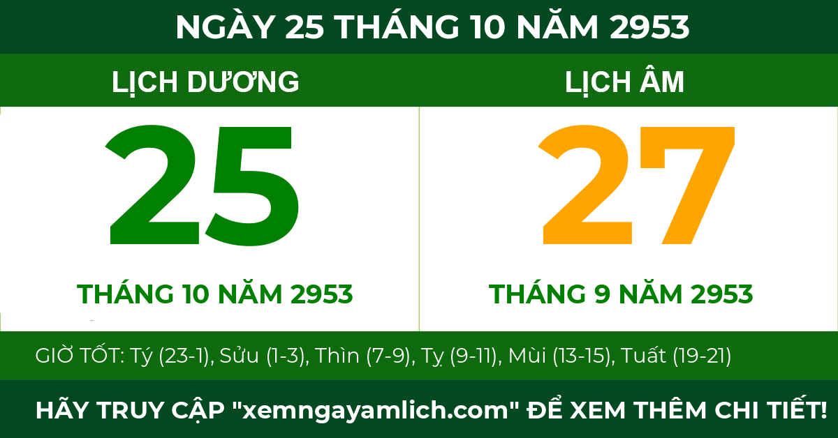 lịch âm ngày 25 tháng 10 năm 2953
