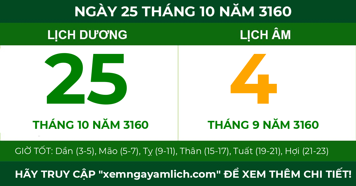 lịch âm ngày 25 tháng 10 năm 3160
