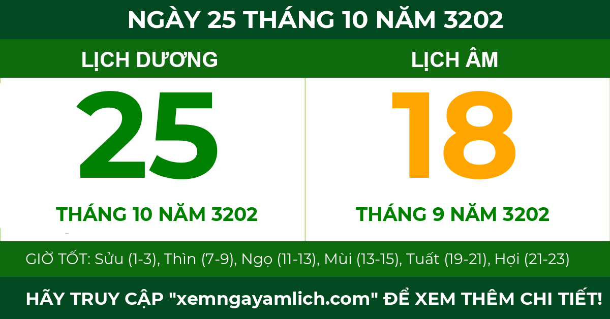 lịch âm ngày 25 tháng 10 năm 3202