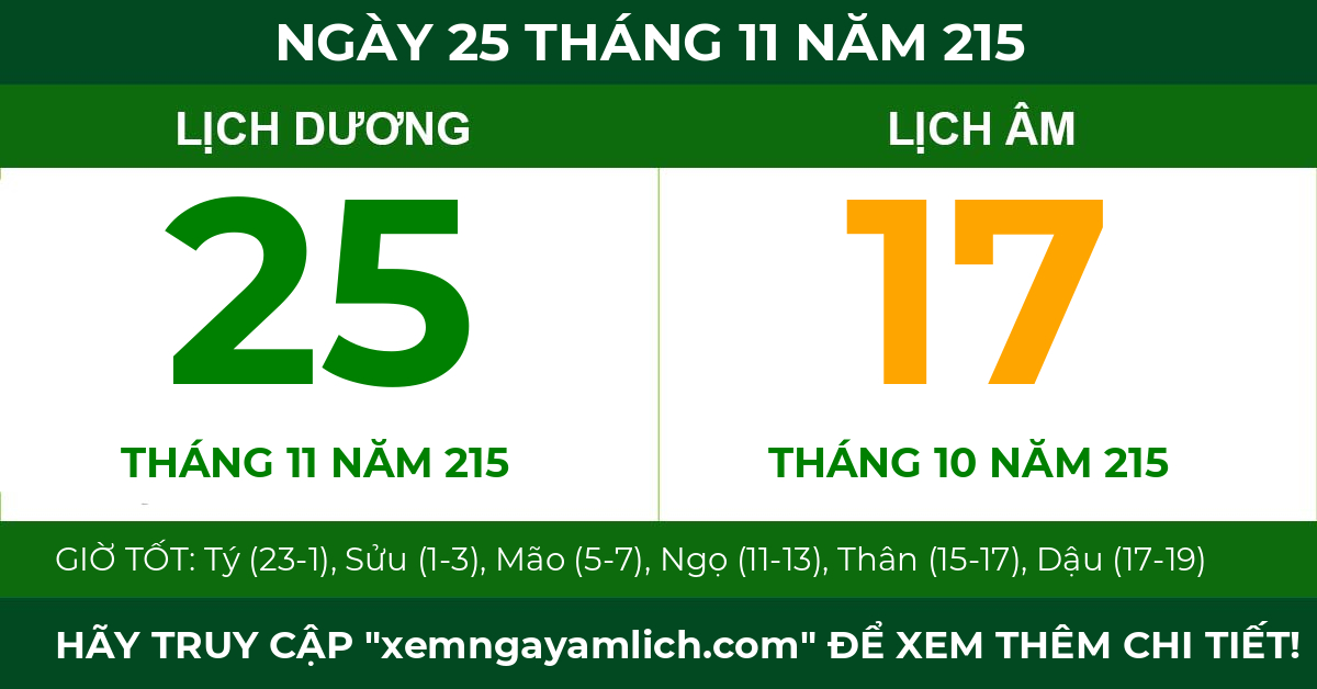 lịch âm ngày 25 tháng 11 năm 215