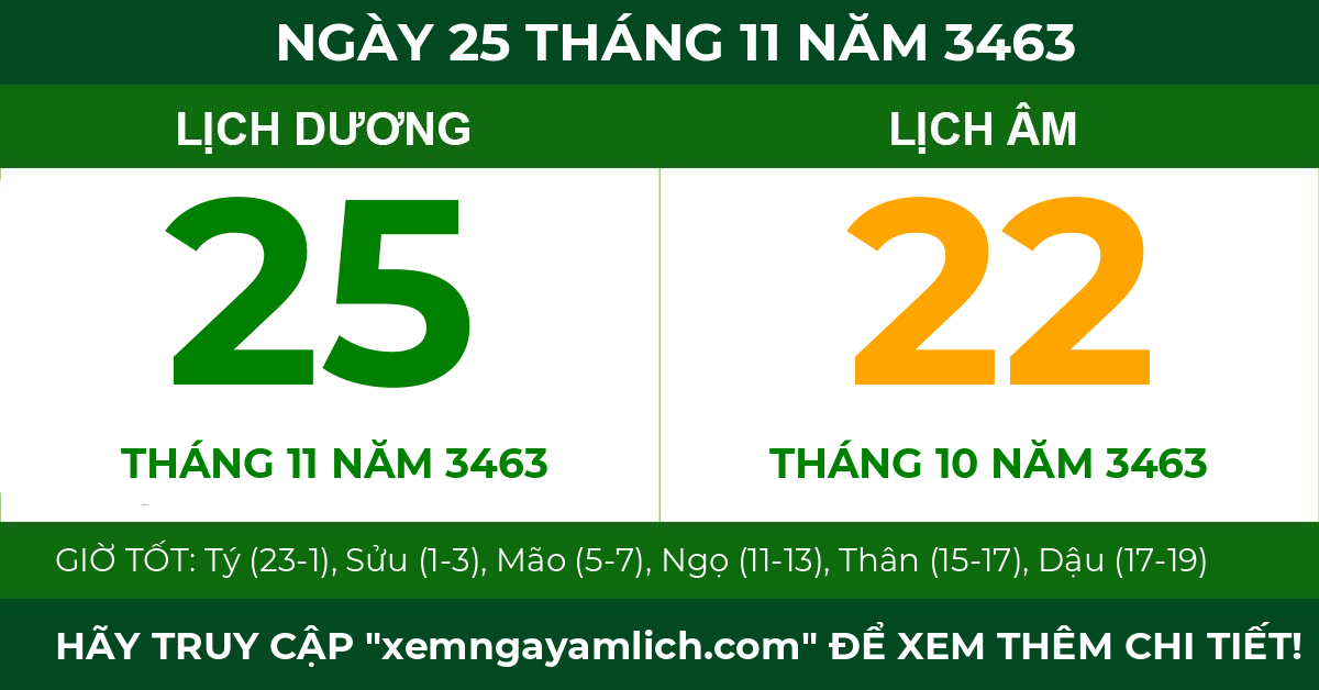 lịch âm ngày 25 tháng 11 năm 3463