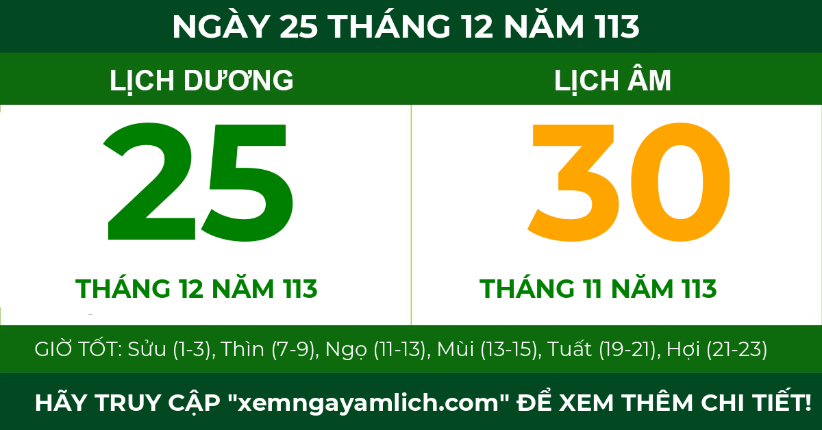 lịch âm ngày 25 tháng 12 năm 113