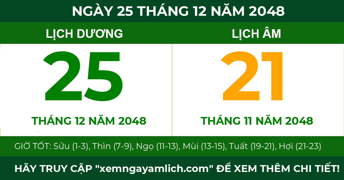 lịch âm ngày 25 tháng 12 năm 2048