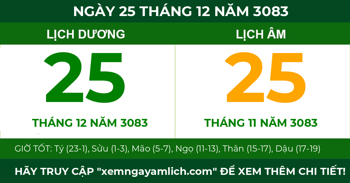 lịch âm ngày 25 tháng 12 năm 3083