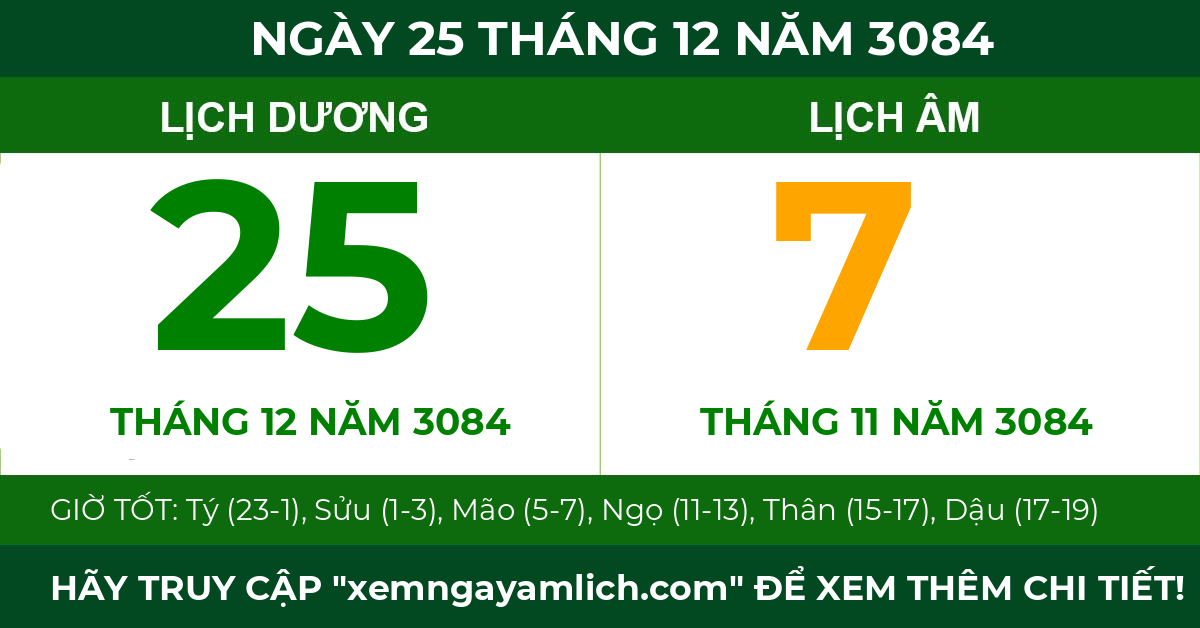 lịch âm ngày 25 tháng 12 năm 3084