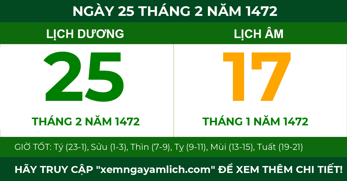 lịch âm ngày 25 tháng 2 năm 1472
