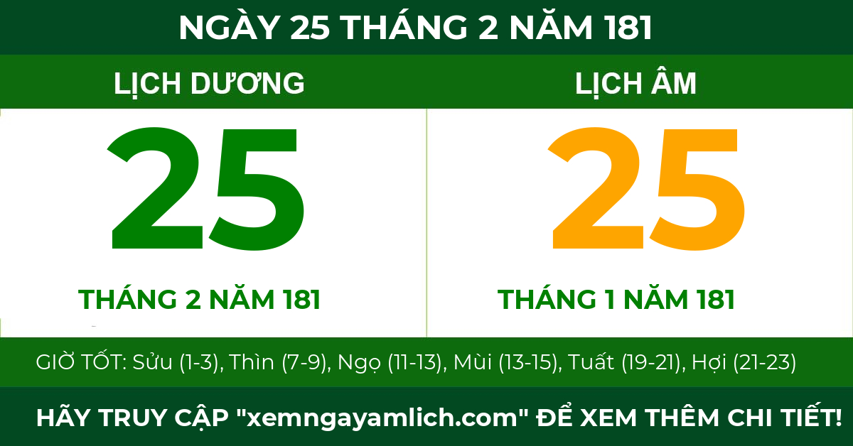 lịch âm ngày 25 tháng 2 năm 181