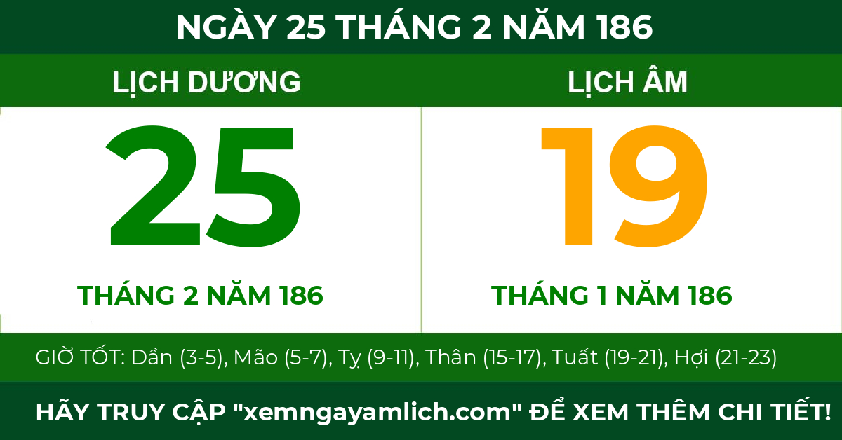 lịch âm ngày 25 tháng 2 năm 186
