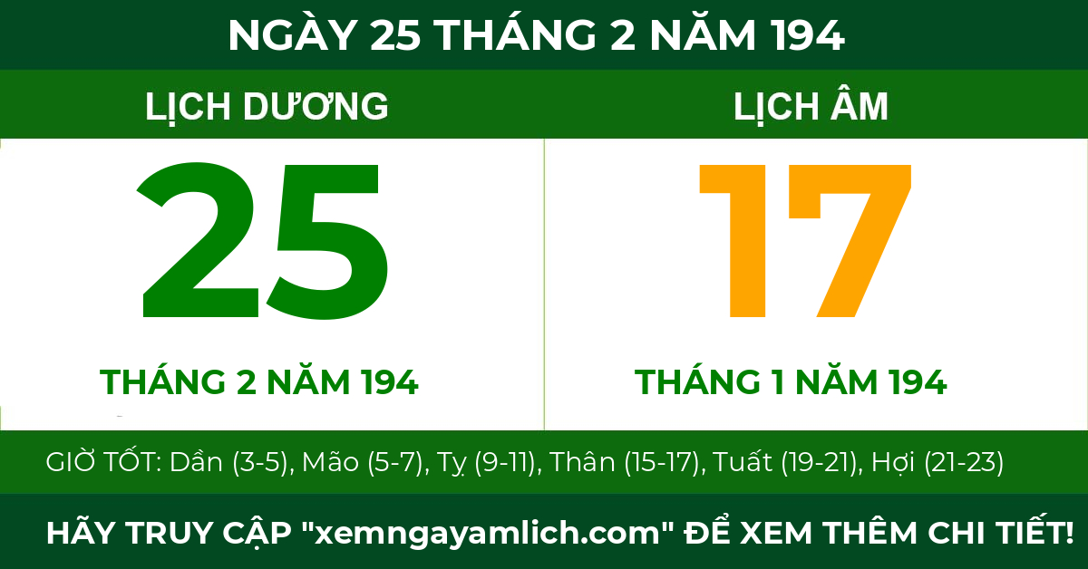 lịch âm ngày 25 tháng 2 năm 194