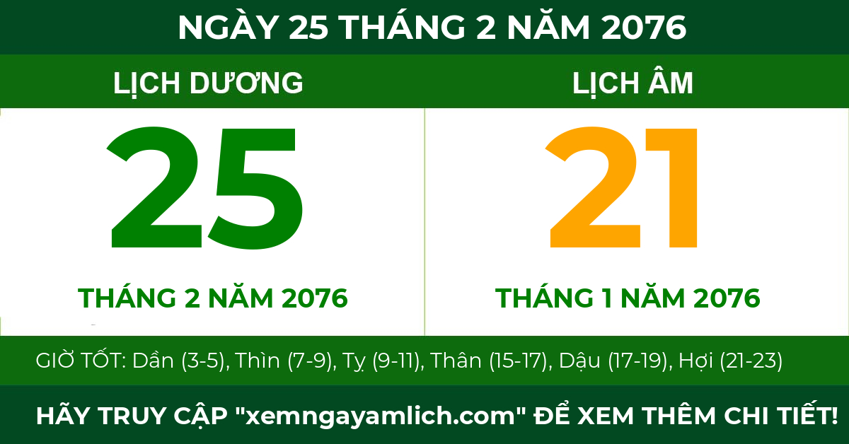 lịch âm ngày 25 tháng 2 năm 2076