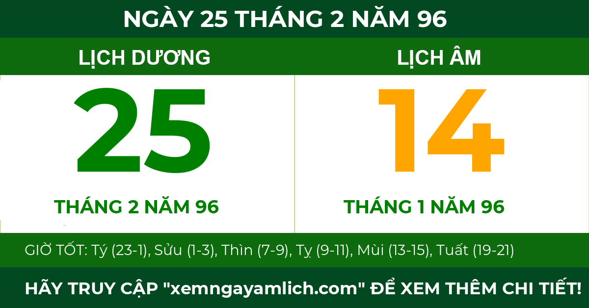 lịch âm ngày 25 tháng 2 năm 96