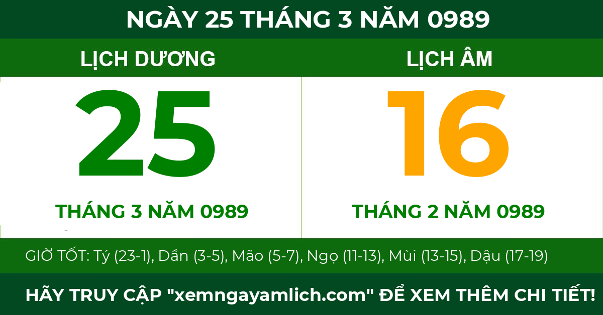 lịch âm ngày 25 tháng 3 năm 0989