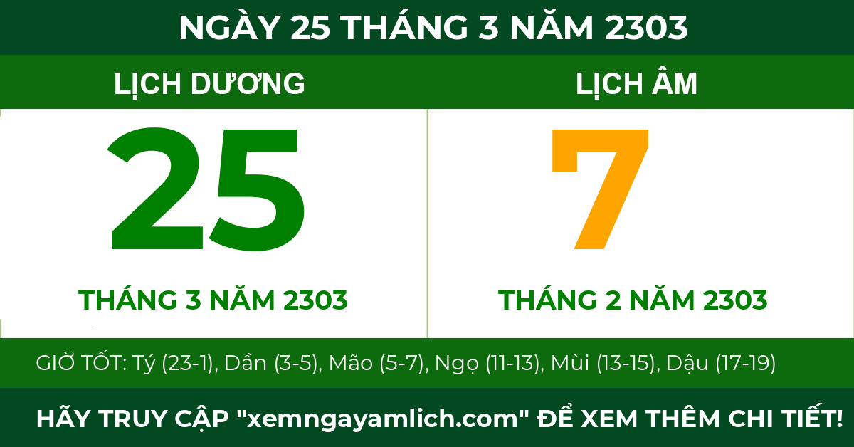 lịch âm ngày 25 tháng 3 năm 2303