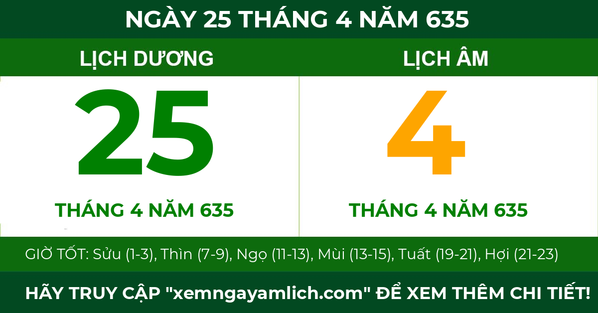 lịch âm ngày 25 tháng 4 năm 635