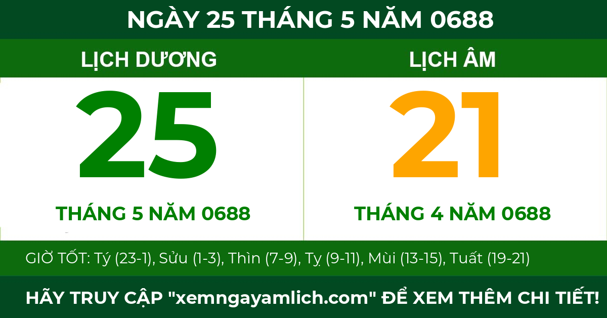 lịch âm ngày 25 tháng 5 năm 0688