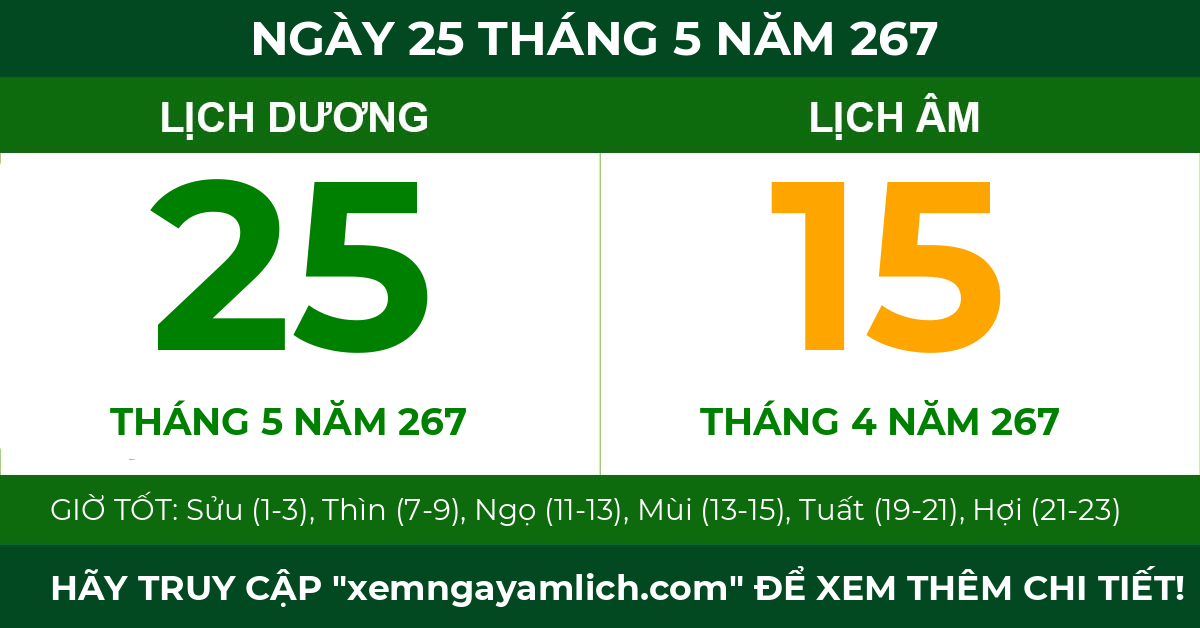lịch âm ngày 25 tháng 5 năm 267