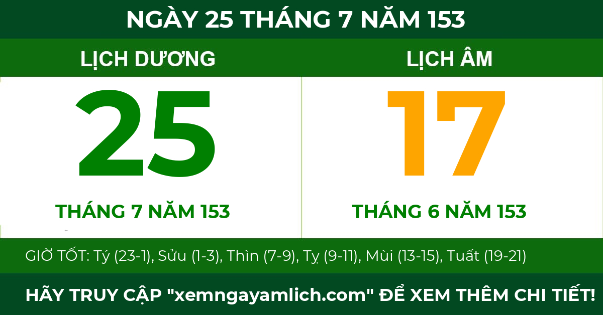 lịch âm ngày 25 tháng 7 năm 153