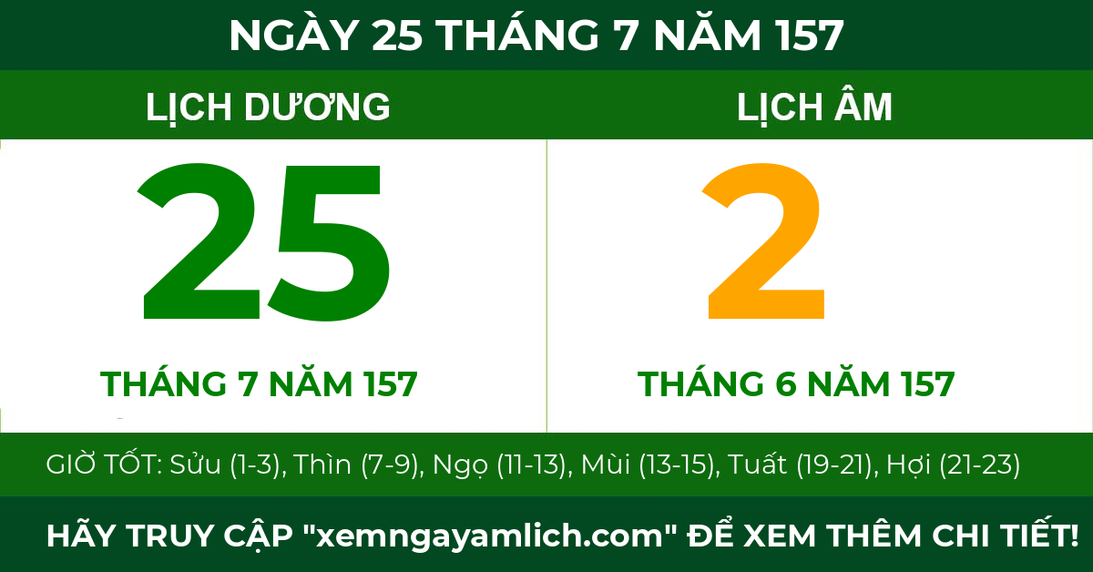 lịch âm ngày 25 tháng 7 năm 157
