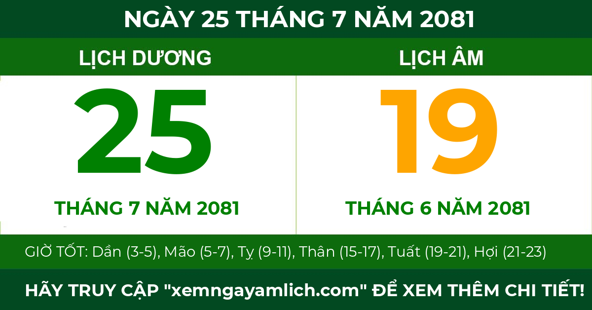 lịch âm ngày 25 tháng 7 năm 2081