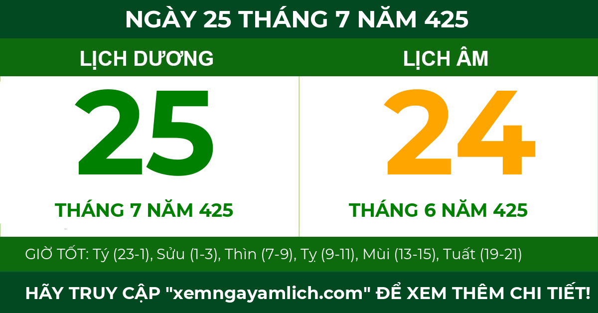 lịch âm ngày 25 tháng 7 năm 425