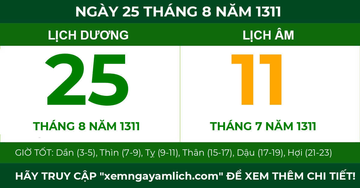 lịch âm ngày 25 tháng 8 năm 1311