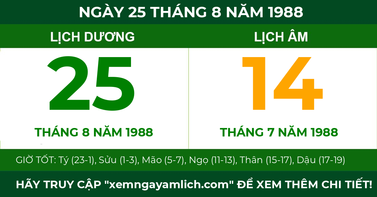 lịch âm ngày 25 tháng 8 năm 1988