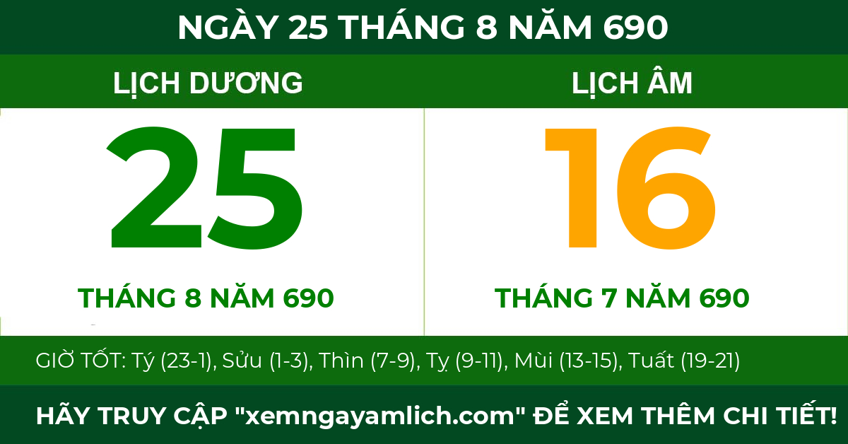 lịch âm ngày 25 tháng 8 năm 690